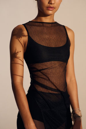 SHEER ASYMMETRIC LONG TOP