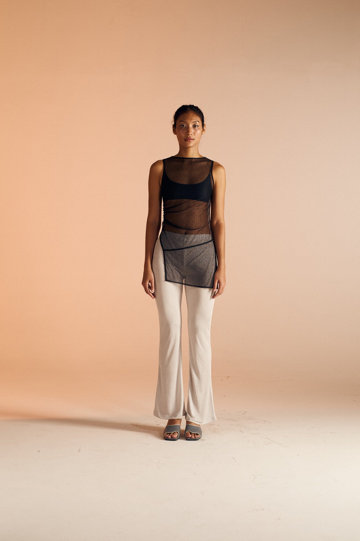 SHEER ASYMMETRIC LONG TOP