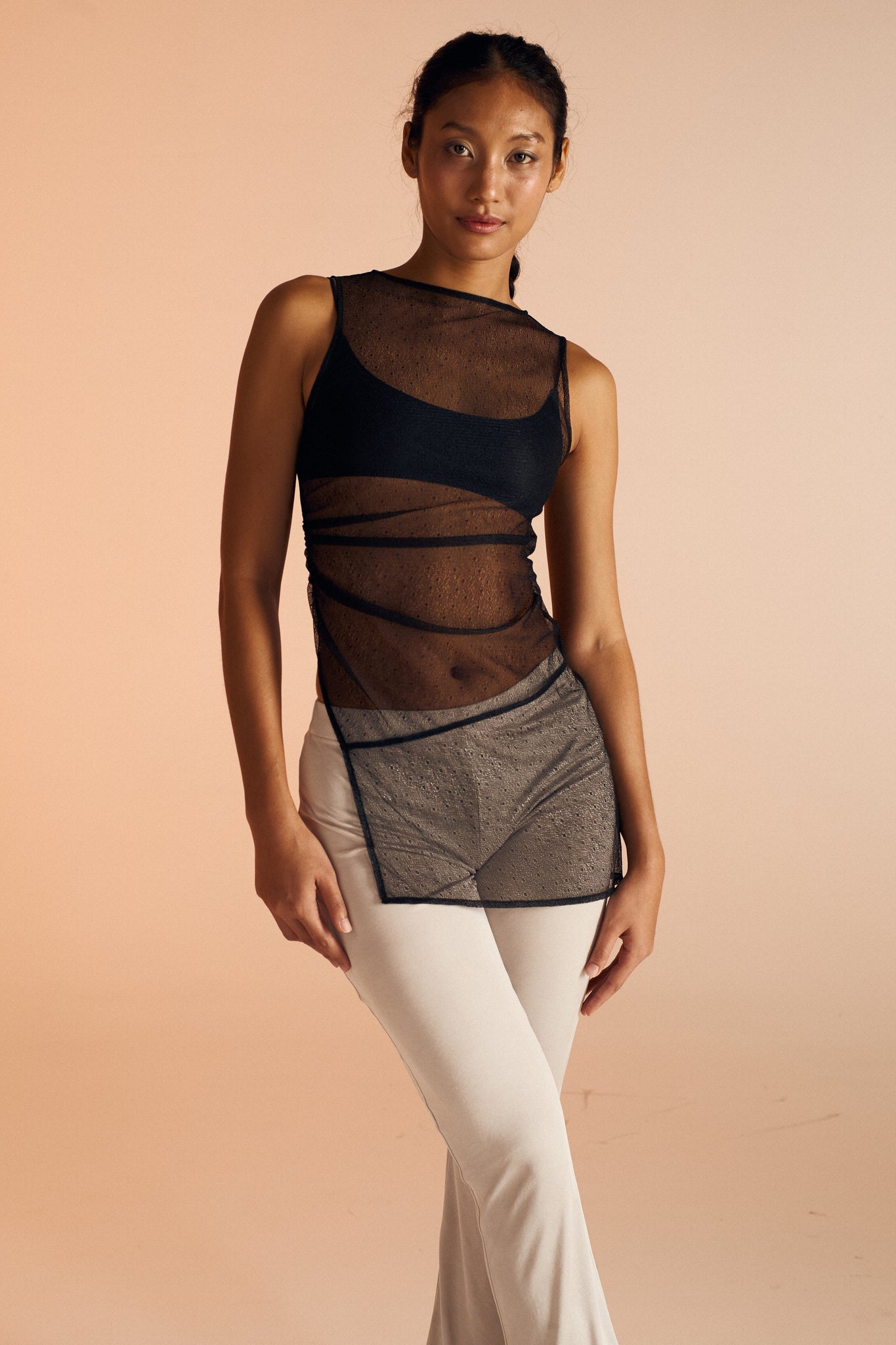 SHEER ASYMMETRIC LONG TOP