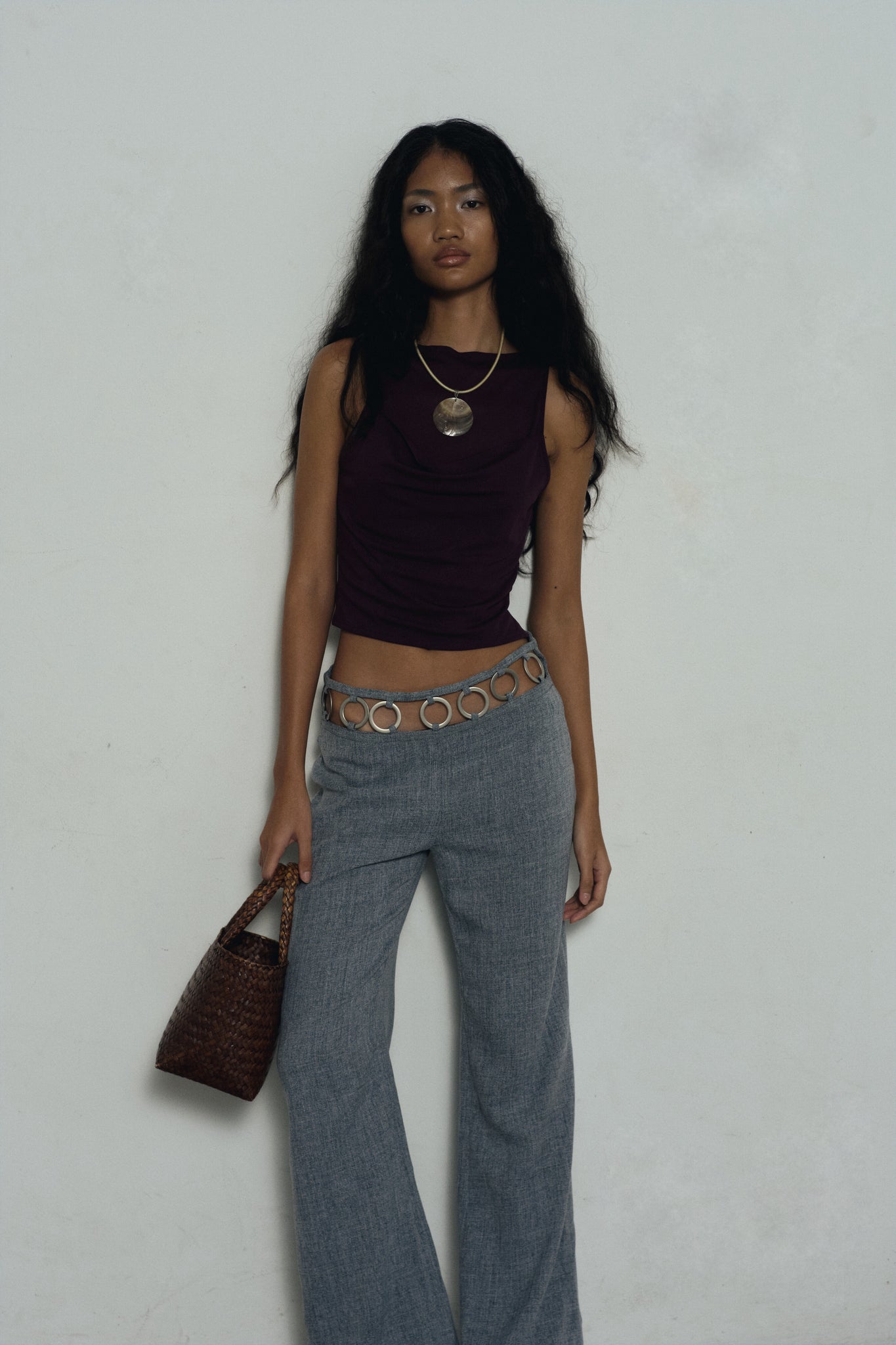 Grey Denim Metal ring trousers