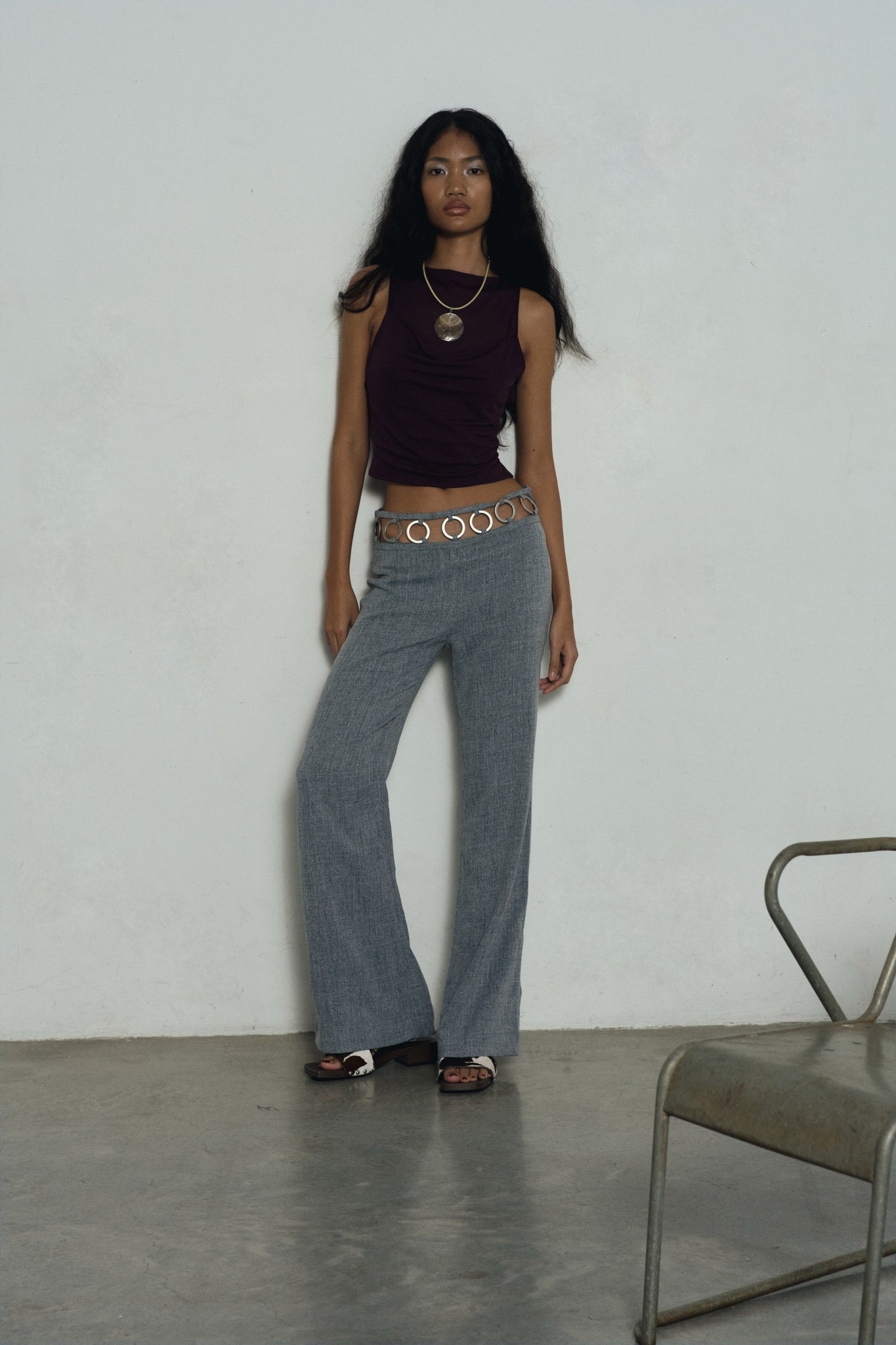 Grey Denim Metal ring trousers