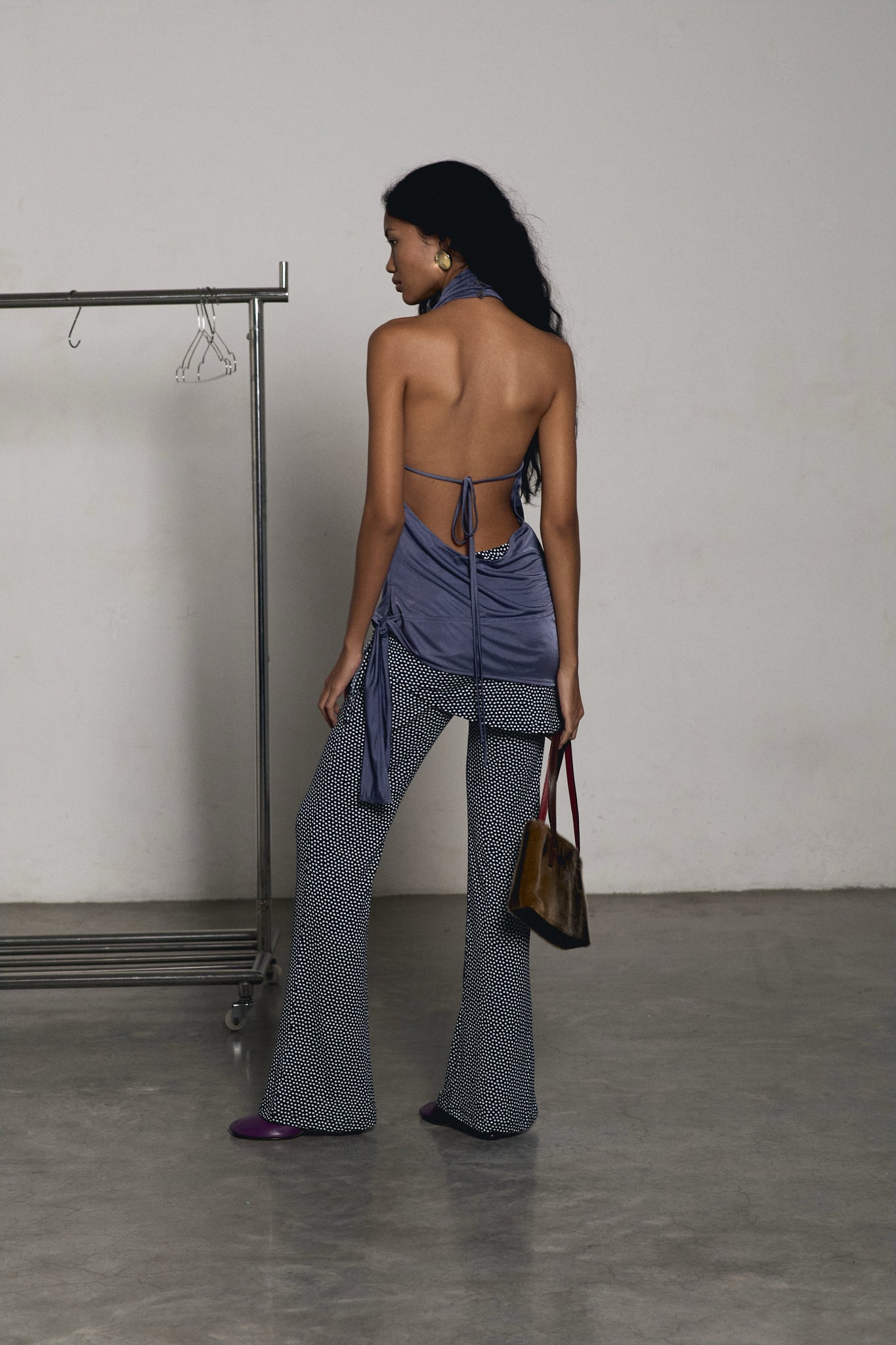 Polkadot Metal Belt Flared Pants