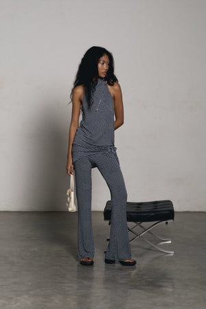 Polkadot Metal Belt Flared Pants