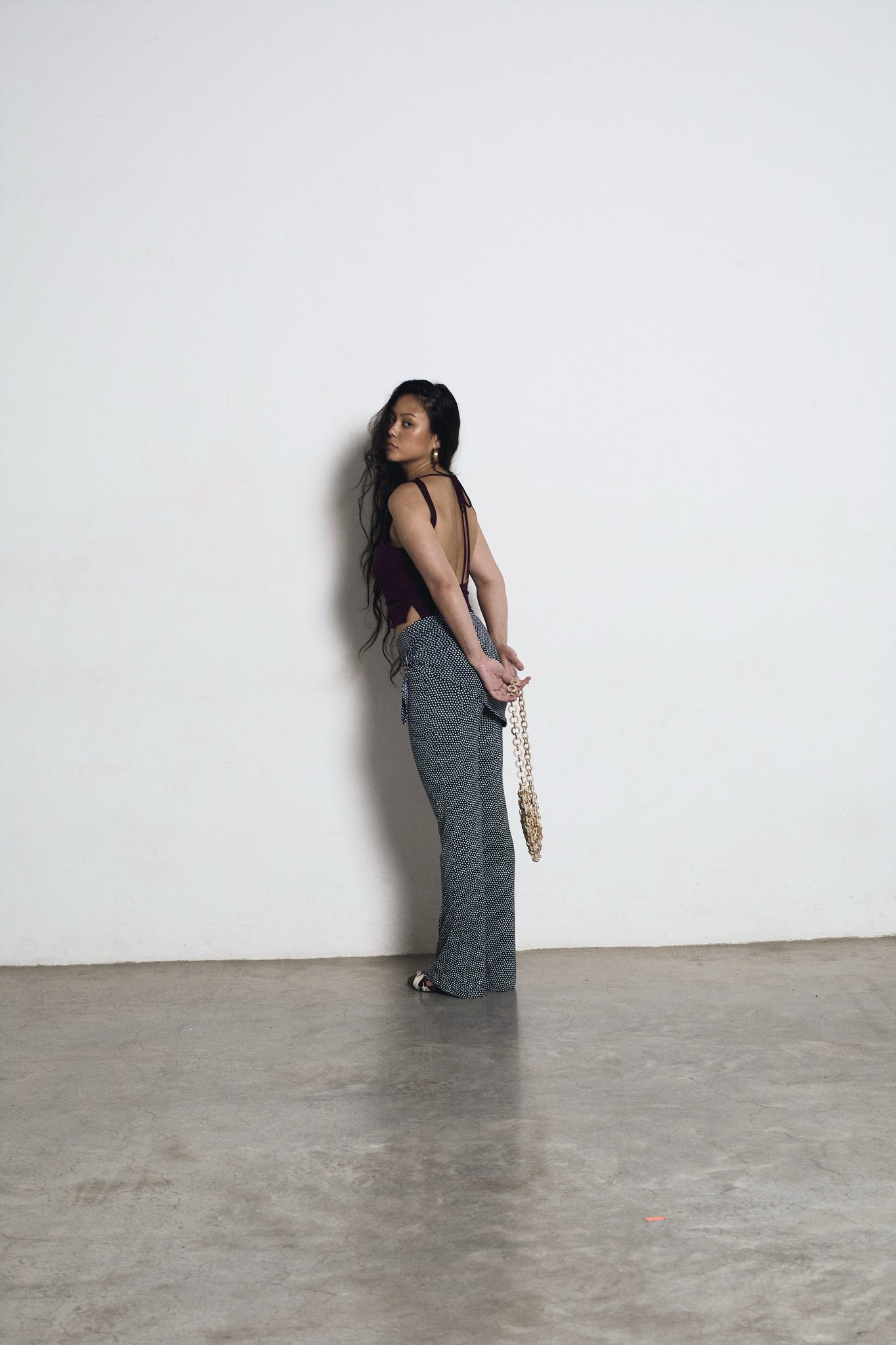 Polkadot Metal Belt Flared Pants