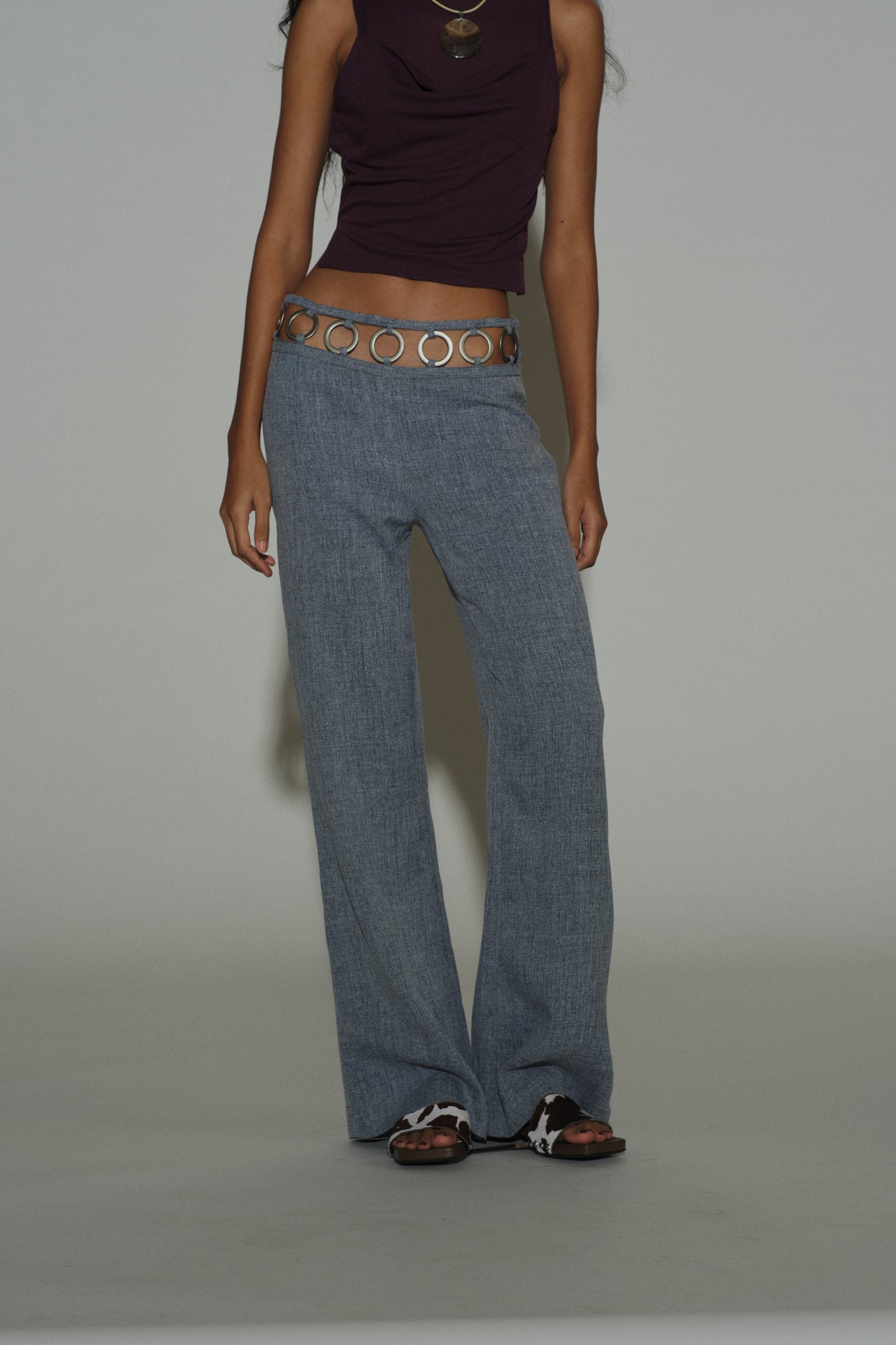 Grey Denim Metal ring trousers
