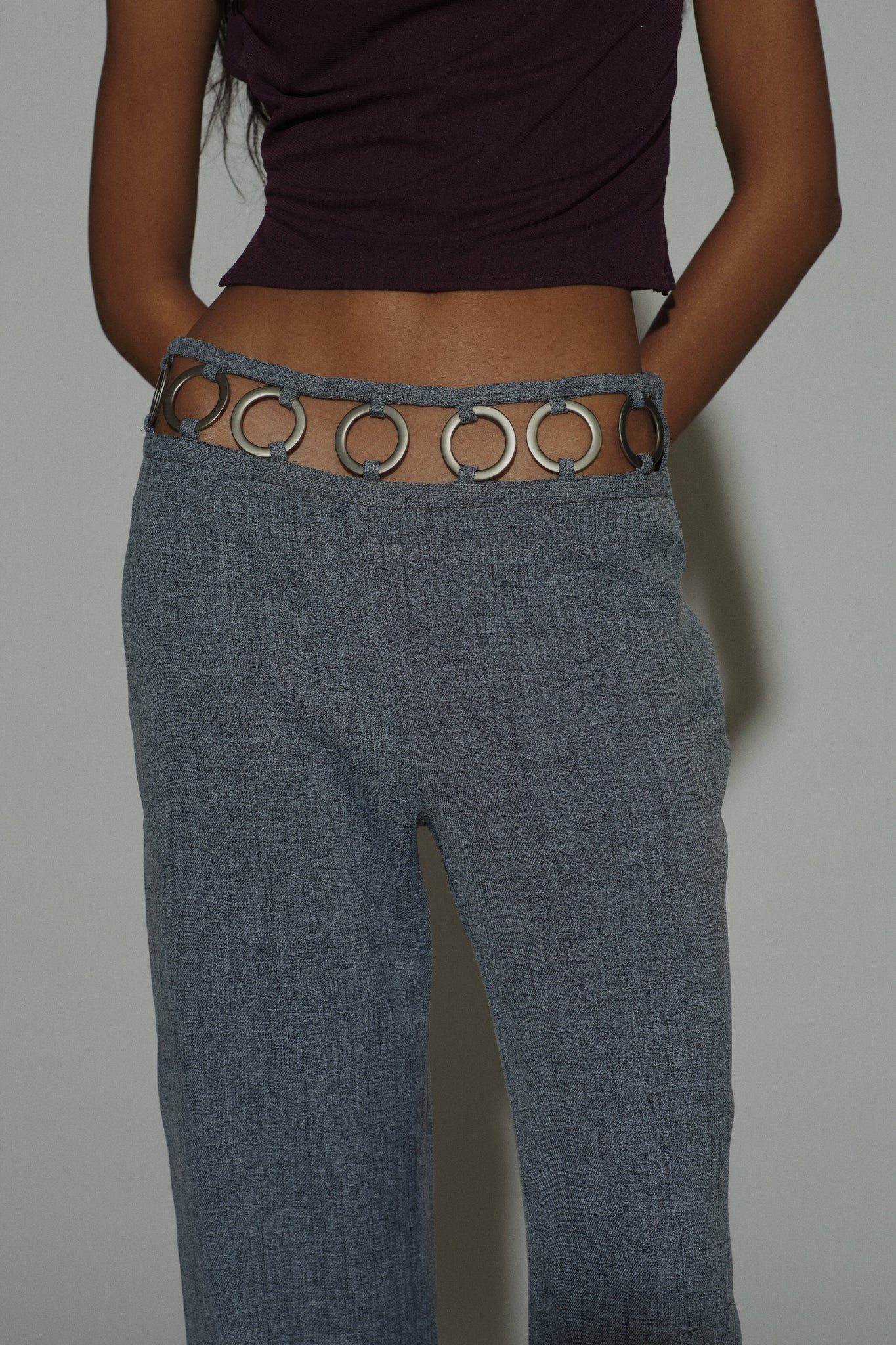 Grey Denim Metal ring trousers