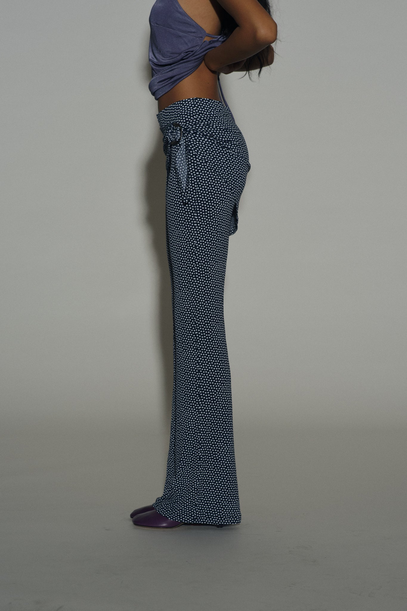 Polkadot Metal Belt Flared Pants