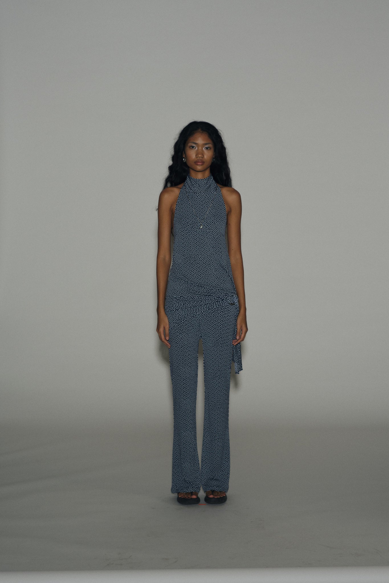 Polkadot Metal Belt Flared Pants