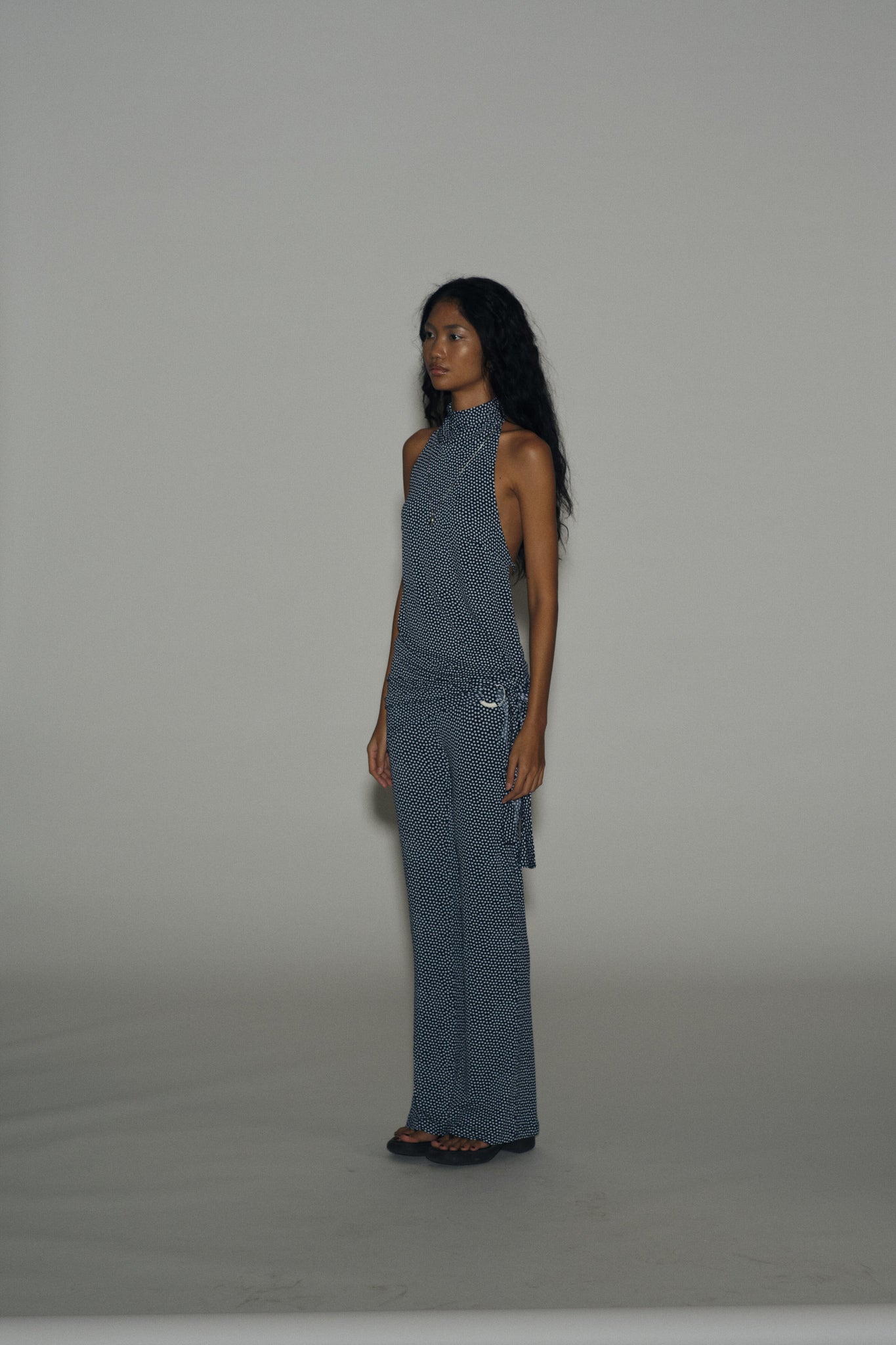 Polkadot Metal Belt Flared Pants
