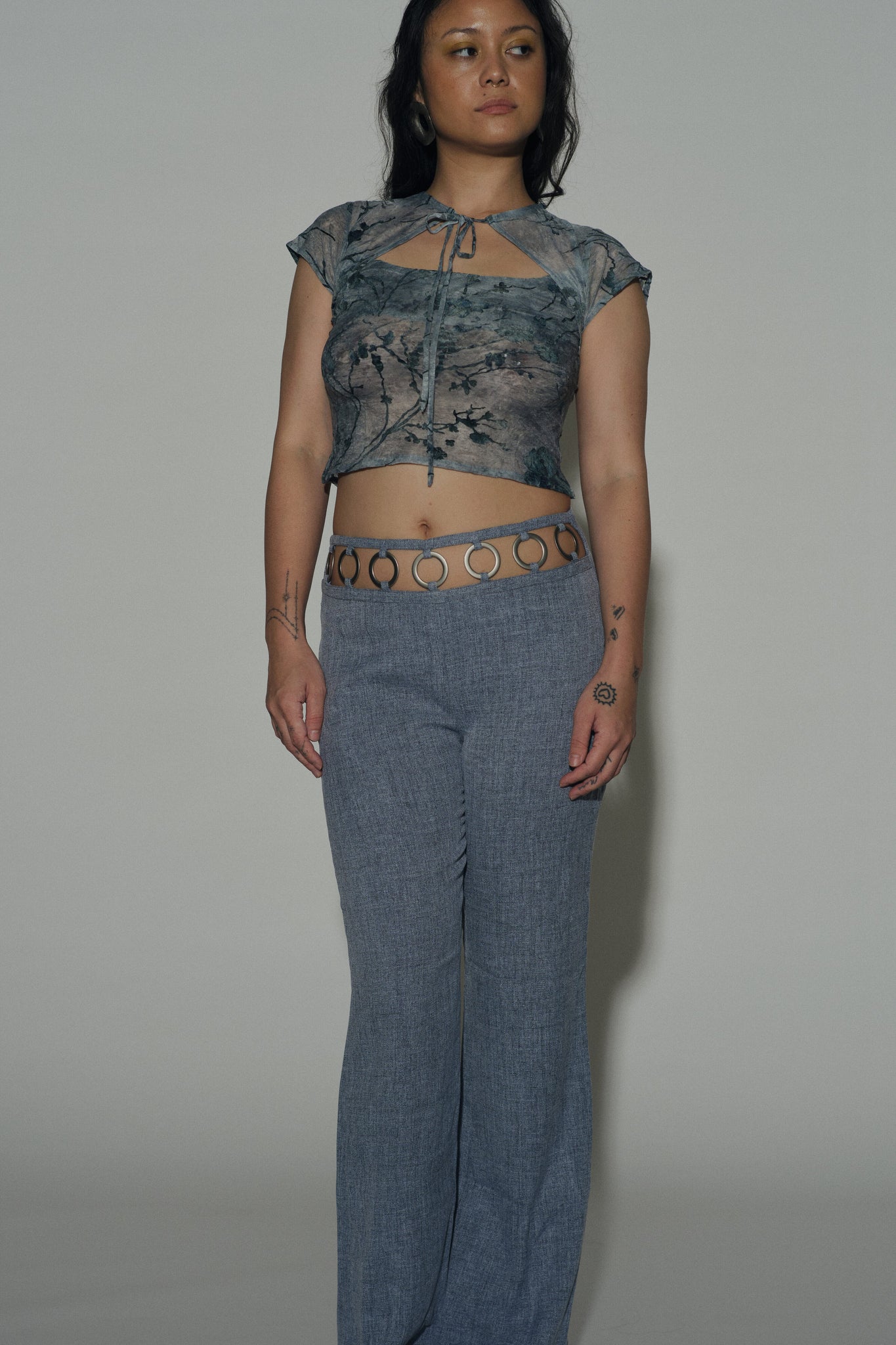 Grey Denim Metal ring trousers