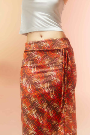 ORANGE CORAL midi skirt with tie detail