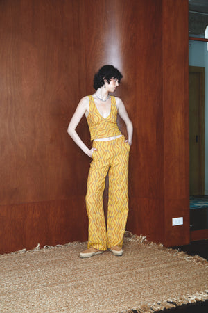 Yellow jacquard trousers