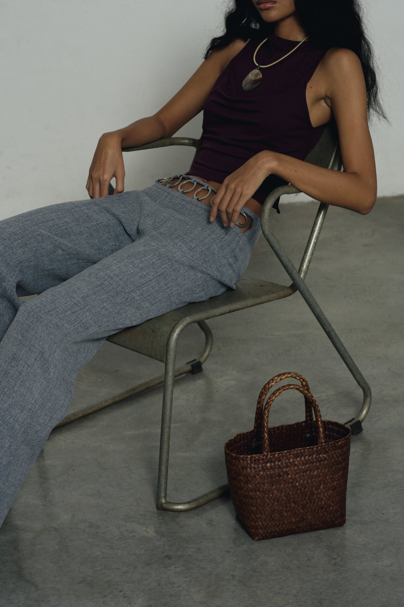 Grey Denim Metal ring trousers