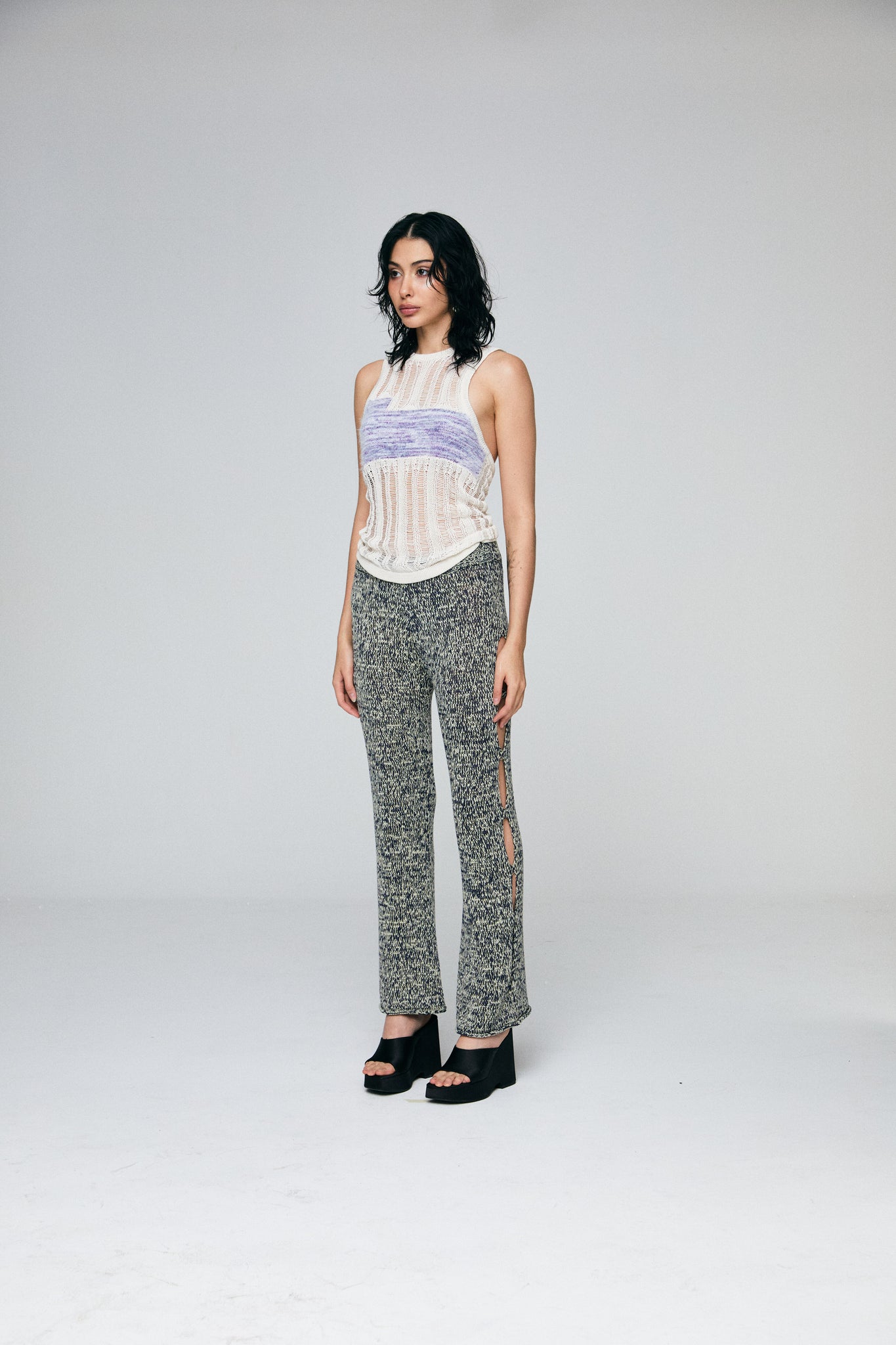 KNIT AND PROMISE Cut Out Pants - Algae